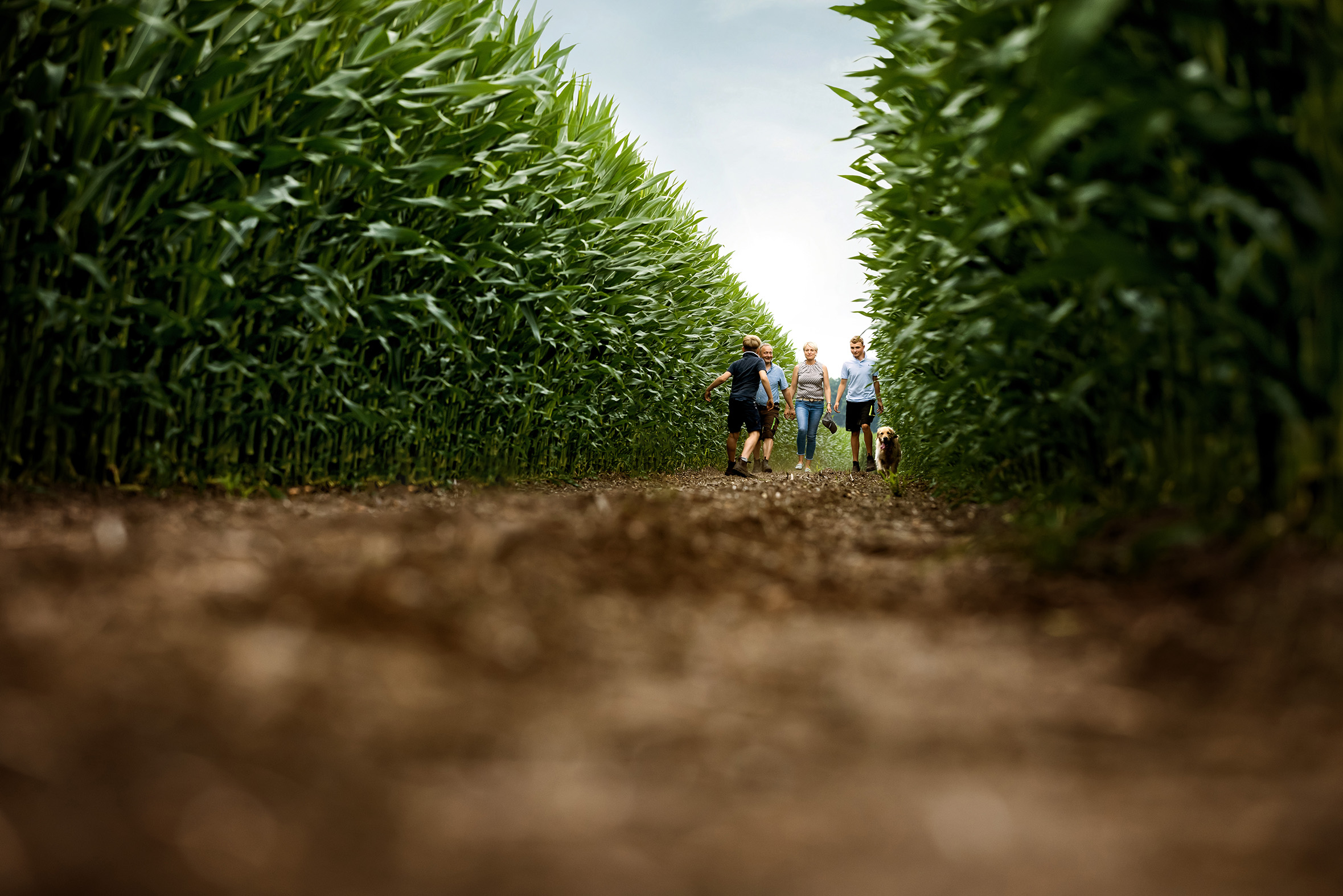 Grandfather, father and son standing on their farm